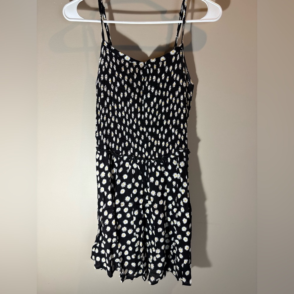 Black Daisy Print Spaghetti Strap Dress